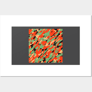 Orange Olive Camouflage Posters and Art